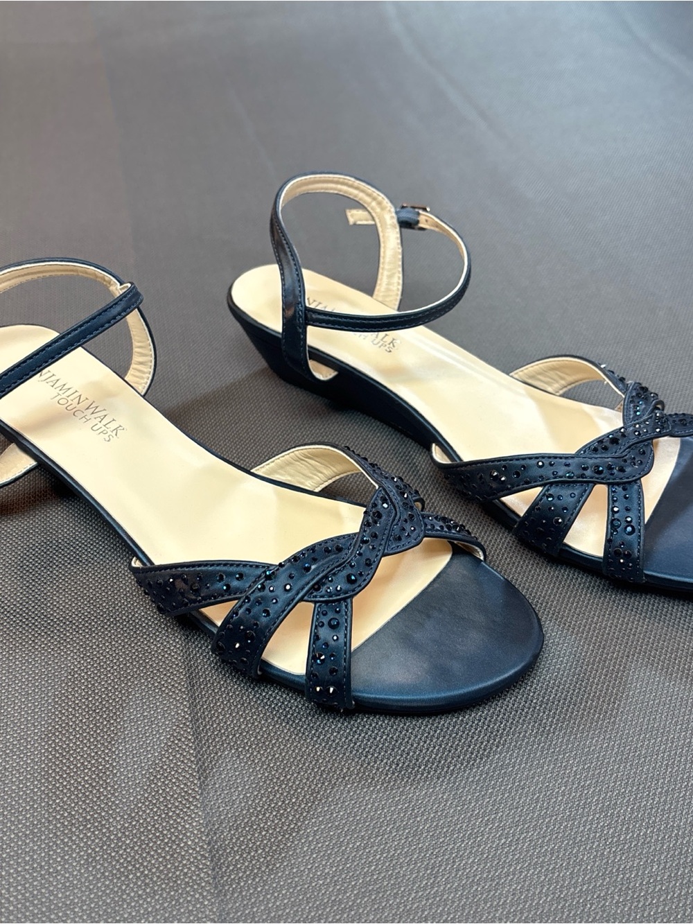 Touch Ups  by Benjamin Walk, Navy blue embellished, strappy sandals Sz 9.5 NWOT